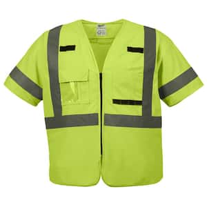 Small/Medium Yellow Class 3 High Visibility Safety Vest with 10-Pockets and Sleeves