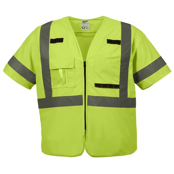 Milwaukee 4X-Large/5X-Large Yellow Class-3 High Visibility Safety Vest with 10-Pockets and Sleeves