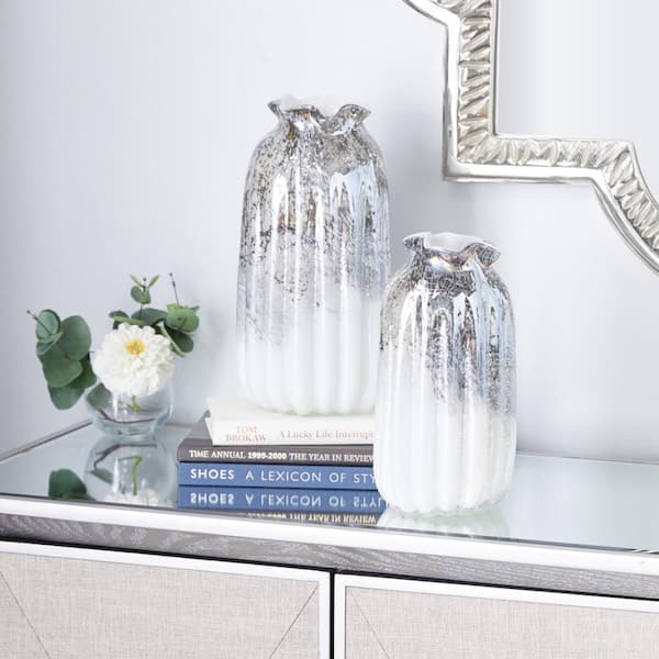 Litton Lane 12 in., 10 in. Gray Handmade Blown Glass Decorative Vase (Set of 2)