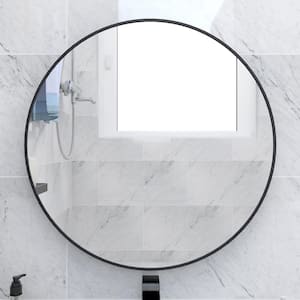 24 in. W x 24 in. H Round Metal Framed Wall Bathroom Vanity Mirror in Black