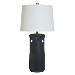 30 in. Matte Black, Brushed Brass, Off-White Urn Task And Reading Table Lamp for Living Room with White Cotton Shade