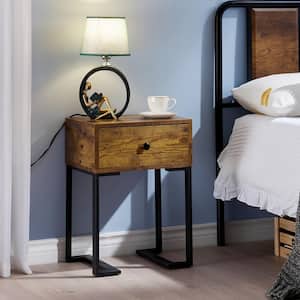 1-Drawer Brown Modern Nightstand End/Side Table Bedroom Set Night Stand Open Shelf 21.9 in. H x 13.4 in. W x 15.7 in. D