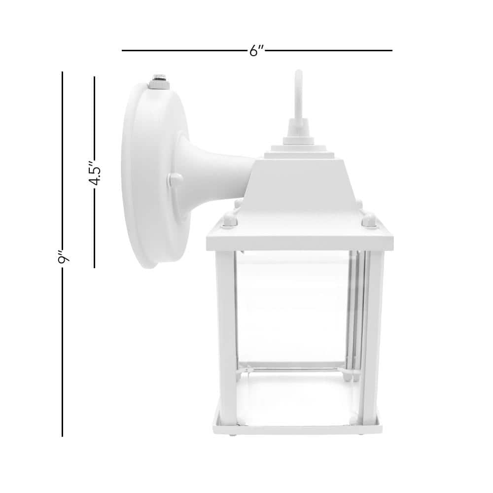 White Aluminum LED Lantern with Clear Glass and Dusk-to-Dawn Sensor