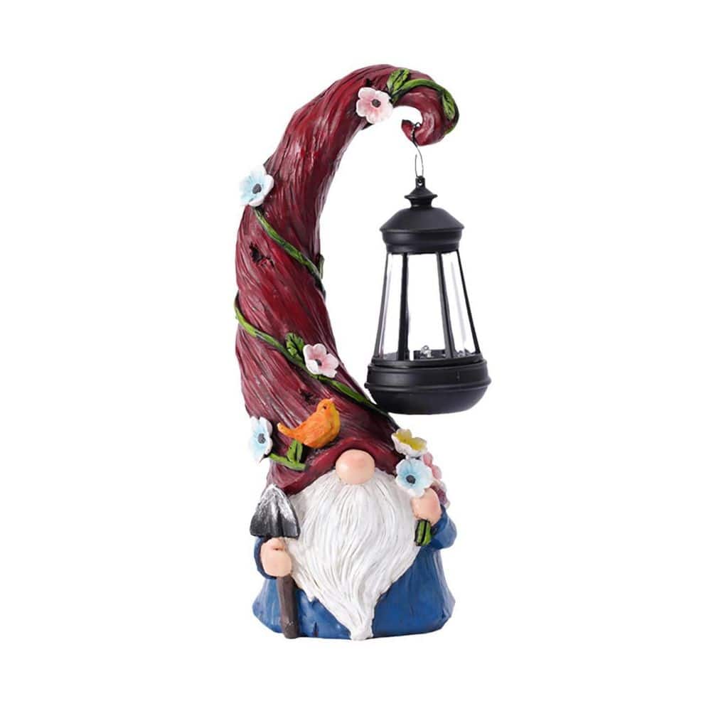 Solar Resin Gnome Garden Decor Statue with Lantern Light L0BPSHM94N ...