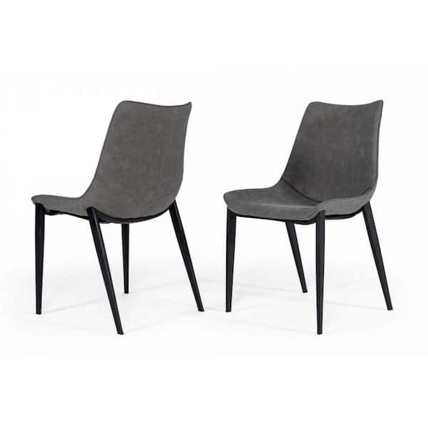 Benjara Gray Leather Angled Tapered Legs Counter Height Dining Chair (Set of 2)