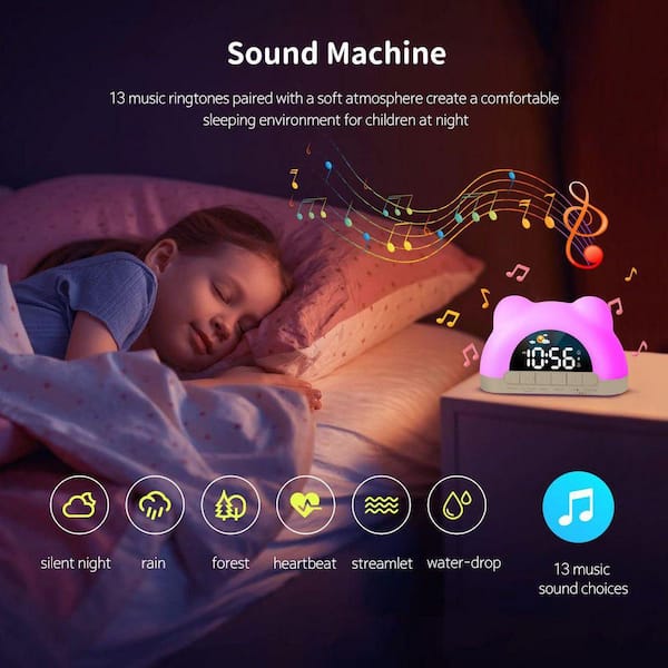 Colorful Kids Sleep Training Alarm Clock with Night Light and