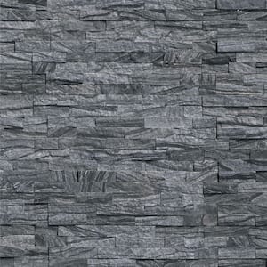 Glacial Black Ledger Panel 6 in. x 24 in. Splitface Marble Wall Tile (6 sq. ft. /case)