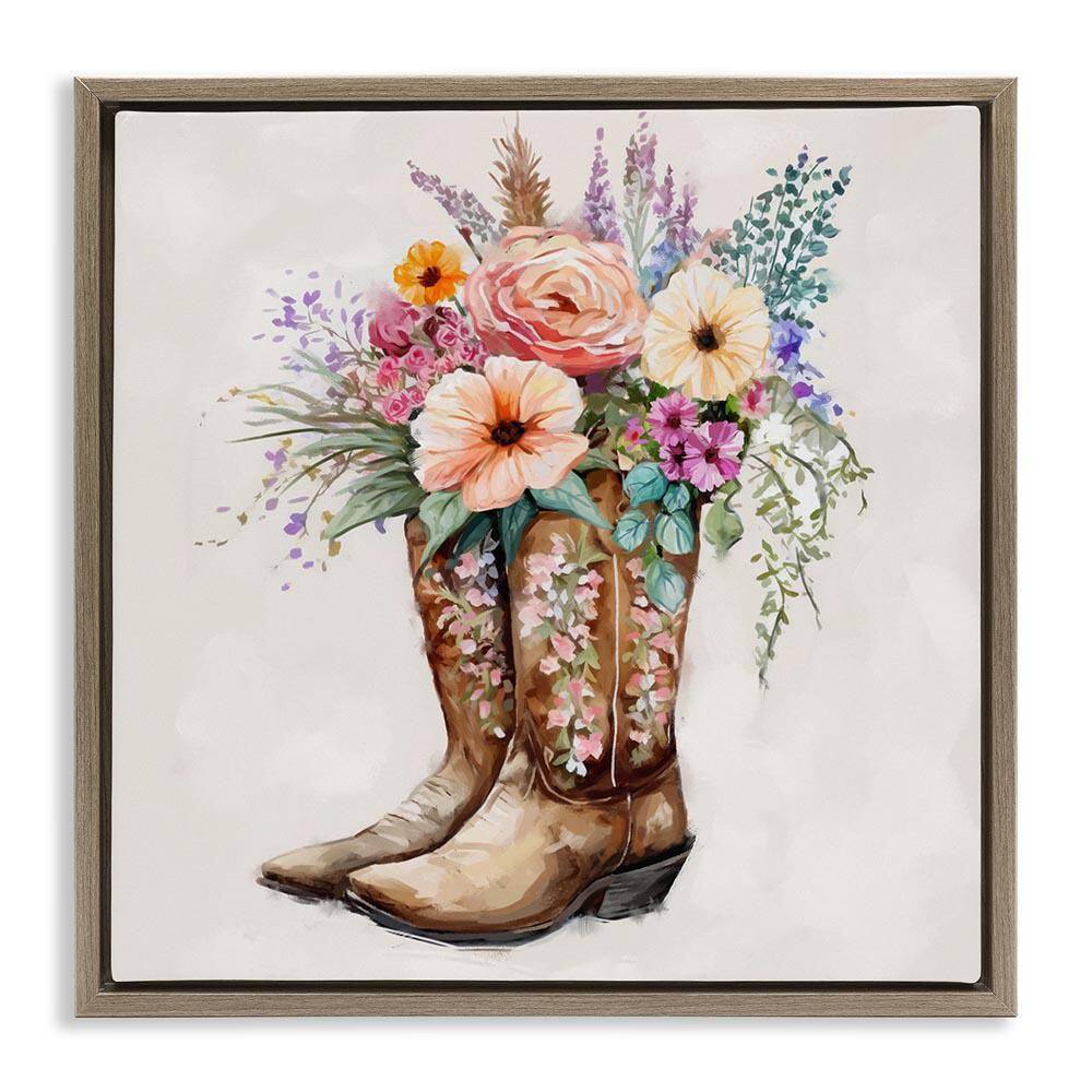 Country Cowboy Boots Bouquet by Ziwei Li Brown Floater Frame Graphic Art Print Nature 25 in. x 25 in. price history on PriceWatchPro