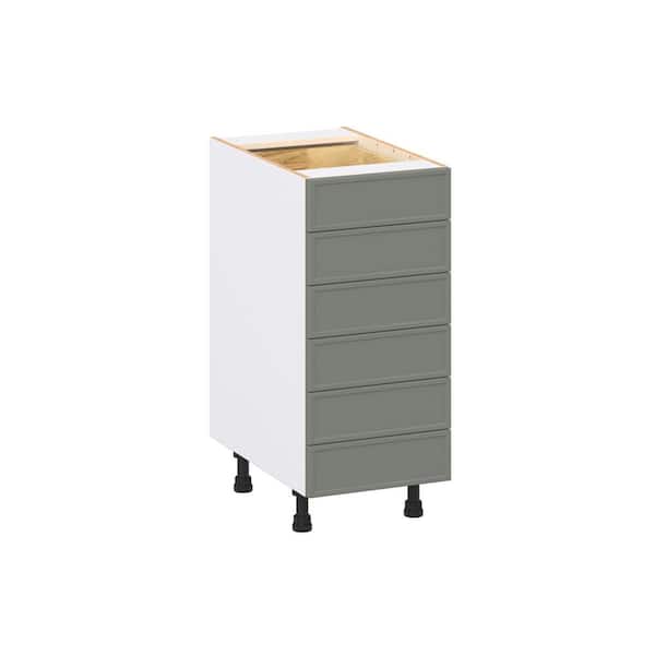 Fairview 15 in. W x 24 in. D x 34.5 in. H Assembled Slim Shaker Drawer Base Kitchen Cabinet in Moss Green with 6-Drawers