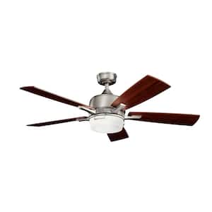 Leeds 52 in. Indoor Antique Pewter Downrod Mount Ceiling Fan with Integrated LED with Wall Control Included