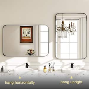 24.1 in. W x 35.8 in. H Rectangular Metal Framed Wall Bathroom Vanity Mirror Black