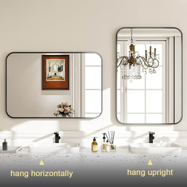 26.1 in. W x 37.8 in. H Rectangular Metal Framed Wall Bathroom Vanity Mirror Black