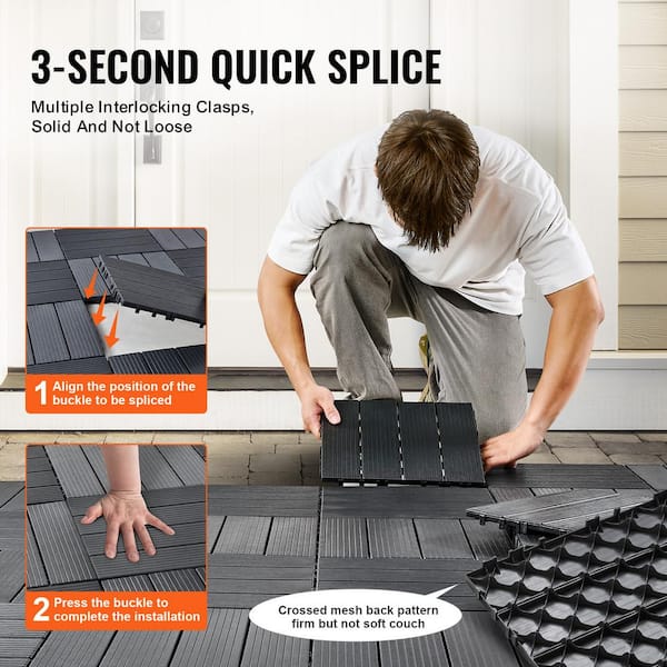 VEVOR Interlocking Gray Deck Tiles 12x12 Waterproof Outdoor Flooring - 10 Pack