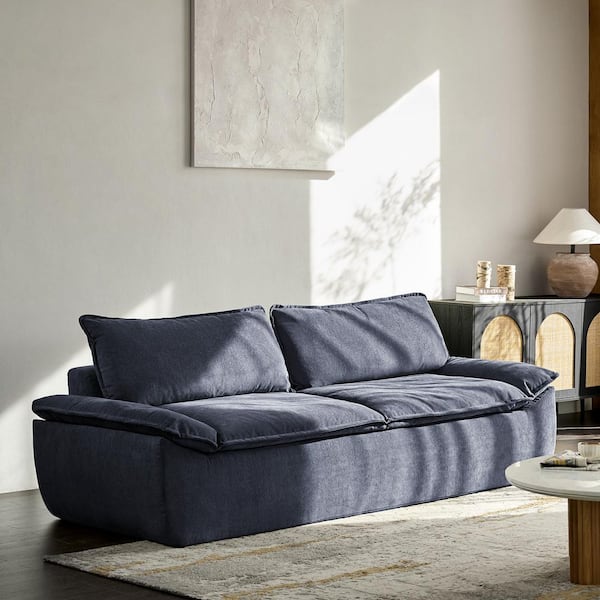 Azita 89.75 in. Pillow Arm Polyester Modern Rectangular Sofa in Navy