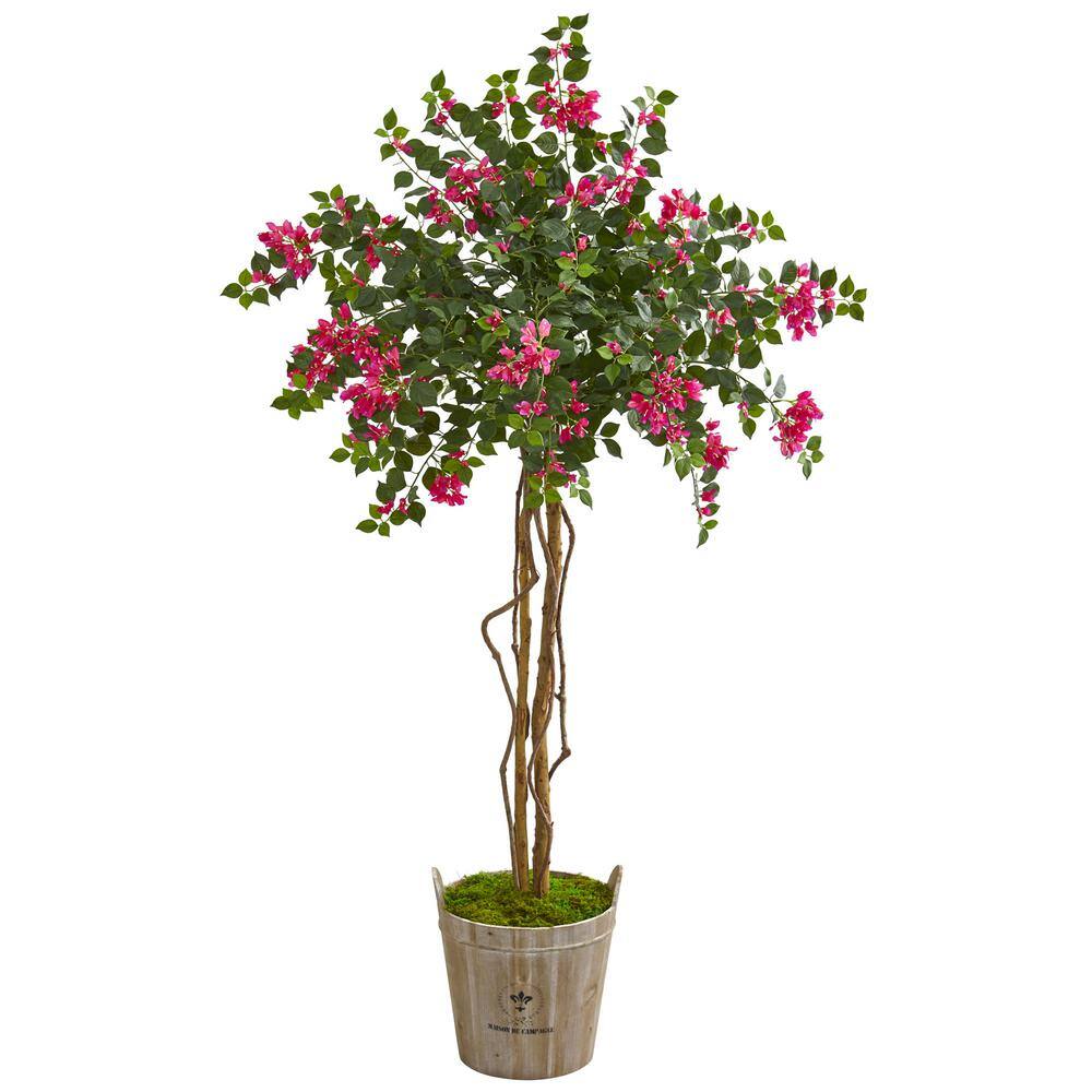 Nearly Natural Indoor 6 Ft Bougainvillea Artificial Tree In Farmhouse Planter 9290