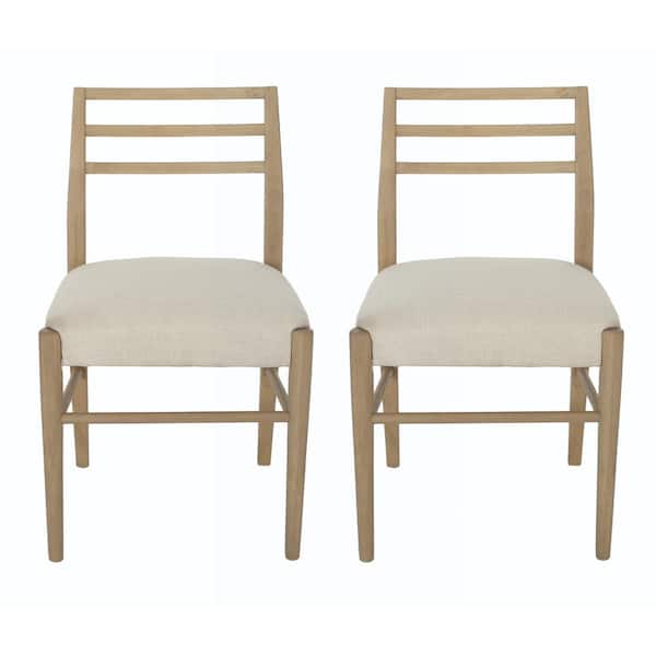 Noble House Fernleaf Light Beige Tweed Fabric and Wood Dining Chairs (Set of 2)