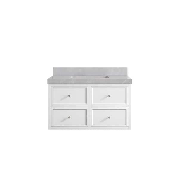 Willow Collections Roswell Floating 36 in. Single Sink Freestanding White Bath Vanity with Pearl Gray Qt. Top Unassembled