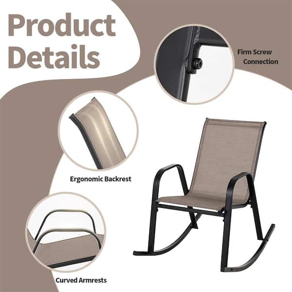Costway 2-Pieces Brown Patio Metal Outdoor Rocking Chair