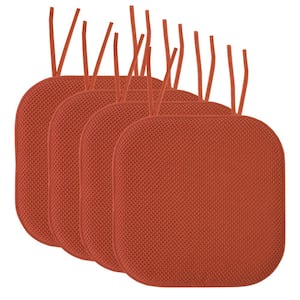Honeycomb Memory Foam Square 16 in. x 16 in. Non-Slip Back Chair Cushion with Ties (4-Pack), Rust