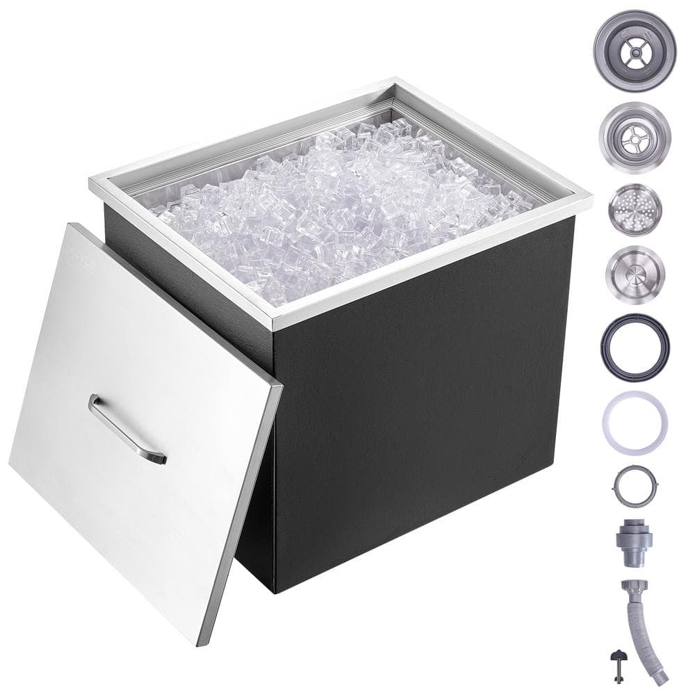 Drop in Ice Chest 21 in. L x 17 in. W x 18 in. H Stainless Steel Ice Cooler Commercial Ice Bin with Cover
