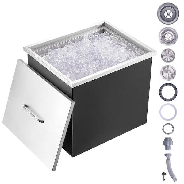 SKYSHALO Drop in Ice Chest 21 in. L x 17 in. W x 18 in. H Stainless Steel Ice Cooler Commercial Ice Bin with Cover
