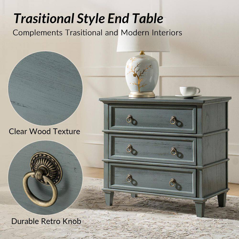Olinto Walnut 3-Drawer 28 in. W Nightstand (Set of 2) - thumbnail 6