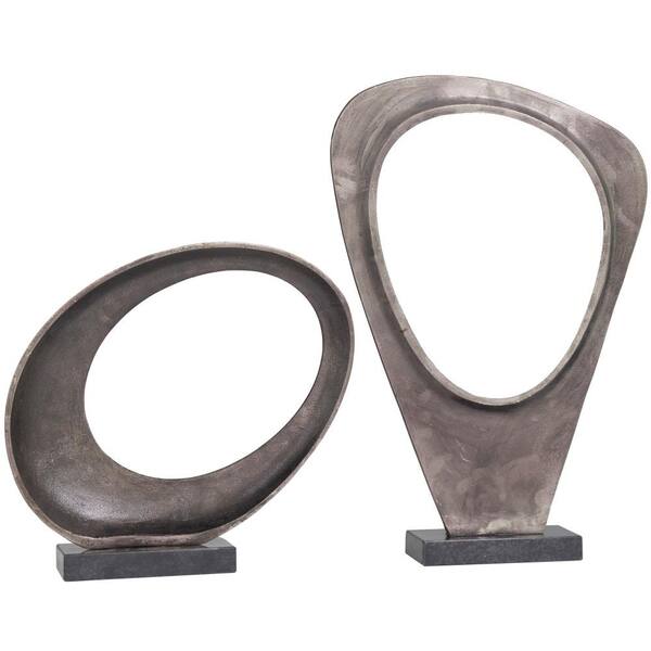 Litton Lane Dark Gray Aluminum Abstract Sculpture with Marble Base (Set of  2) 043509 - The Home Depot