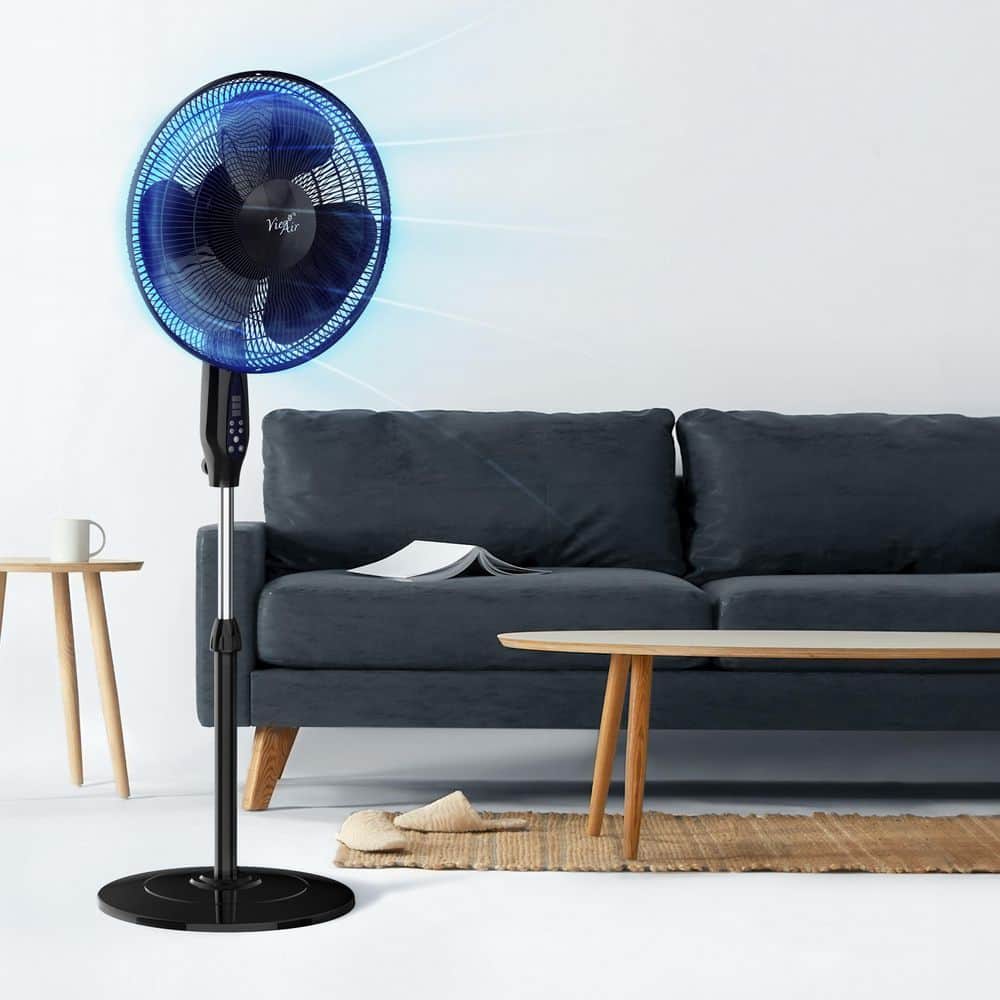 Vie Air 16 Inch Black Aluminum Remote Controlled Oscillating Pedestal Fan