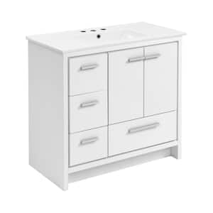 Virage 36 in. White Bathroom Vanity in White with 3-Hole Ceramic Sink Top