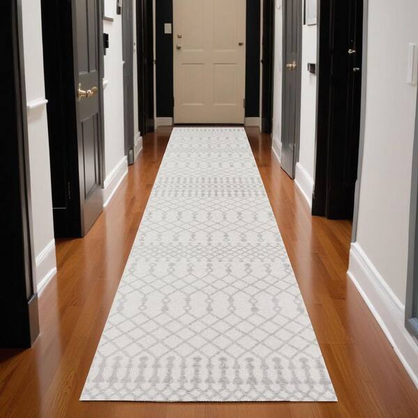 2 X 10 White Moroccan WashableArea RugRunner Rug