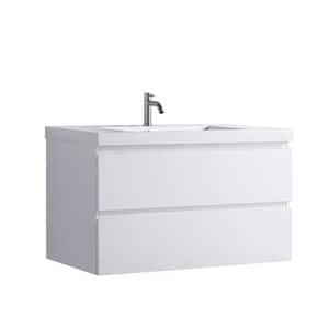 35.43 in. W x 19.7 in. D x 21.65 in. H Floating Bath Vanity in White with White Ceramic Top and Sink