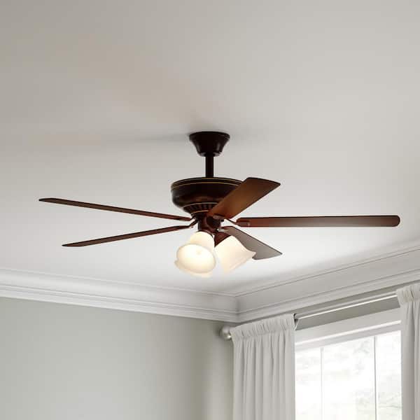 Hampton Bay Campbell 52 in. Indoor LED Mediterranean Bronze Ceiling Fan with Light Kit, Downrod, Reversible Blades and Remote