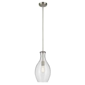 Everly 17.75 in. 1-Light Brushed Nickel Modern Shaded Bell Kitchen Hanging Pendant Light with Clear Glass