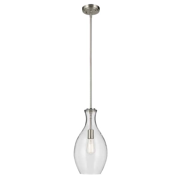 KICHLER Everly 17.75 in. 1-Light Brushed Nickel Modern Shaded Bell Kitchen Hanging Pendant Light with Clear Glass