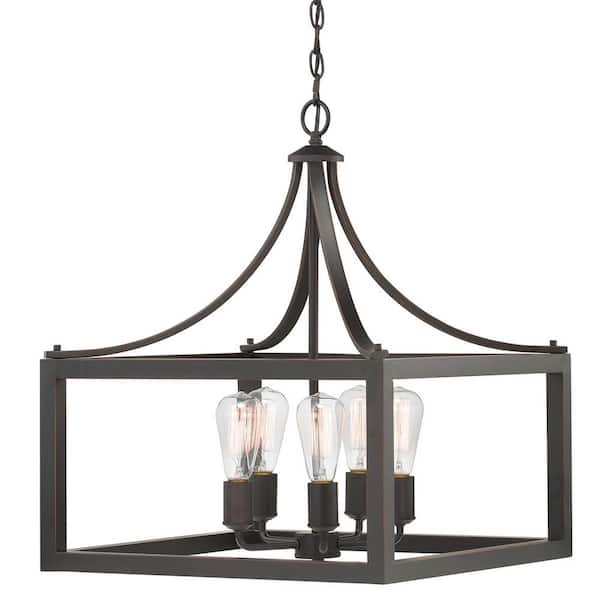 Hampton Bay Boswell Quarter 20 in. 5-Light Distressed Black Farmhouse Pendant for Kitchen or Entryway