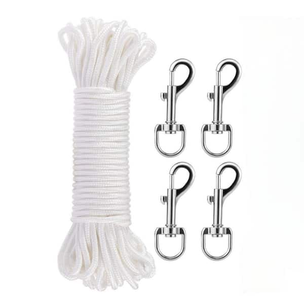 Angel Sar 100 ft. White Double Braided Nylon Flag Pole Halyard Rope Kit ...