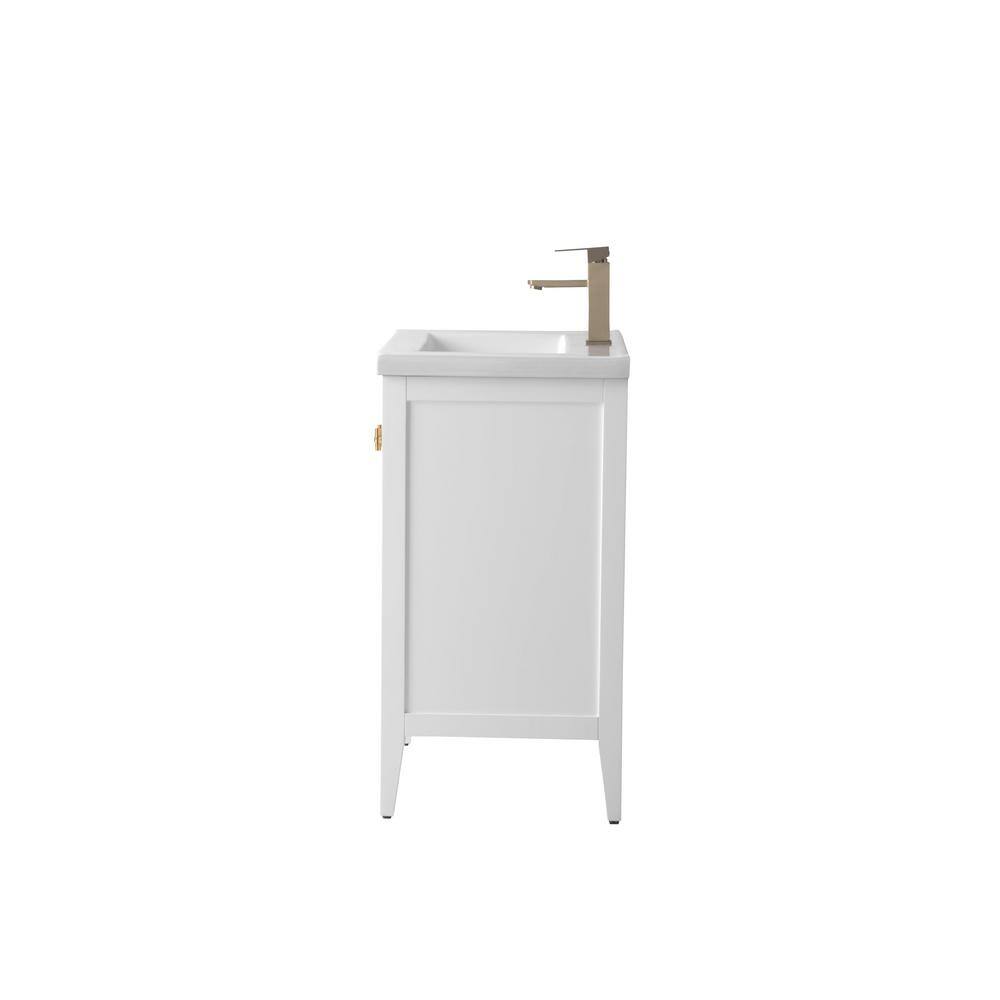 White and Gold Freestanding Single Bathroom Vanity with Ceramic Top
