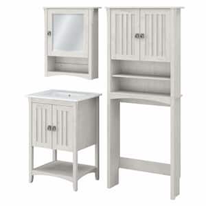 Salinas 24.21 in. W Single Sink Bath Vanity in Linen White Oak with White Wood Top and Mirror