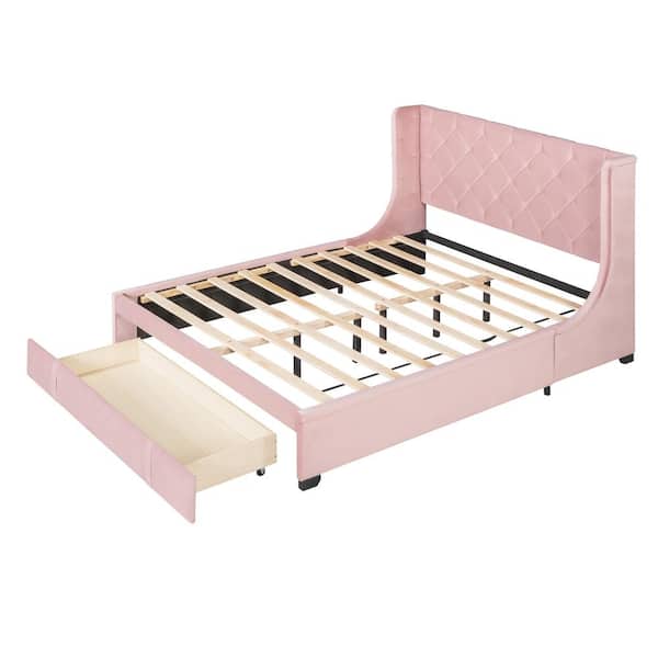 URTR Pink Wood Frame Queen Size Linen Upholstered Platform Bed Frames with  3-Storage Drawers,Queen Storage Bed with Headboard T-02080-H - The Home  Depot