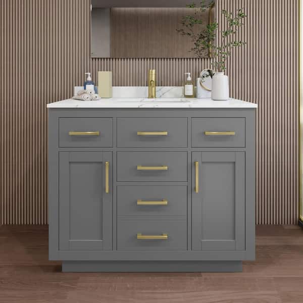 Wyndham Collection Beckett TK 42 in. W x 22 in. D x 35 in. H Single Bath Vanity in Dark Gray with Giotto Quartz Top