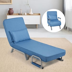 23.5 in. x 31 in. Blue Linen Folding Convertible Full Sofa Bed Armchair Lounge Couch with Pillow