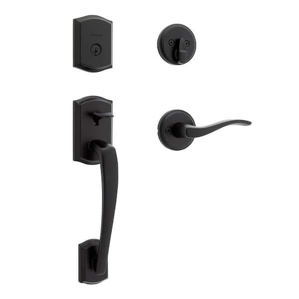 Prescott Matte Black Keyed Entry Single Cylinder Door Handleset with Interior Sedona Handle Featuring SmartKey Security