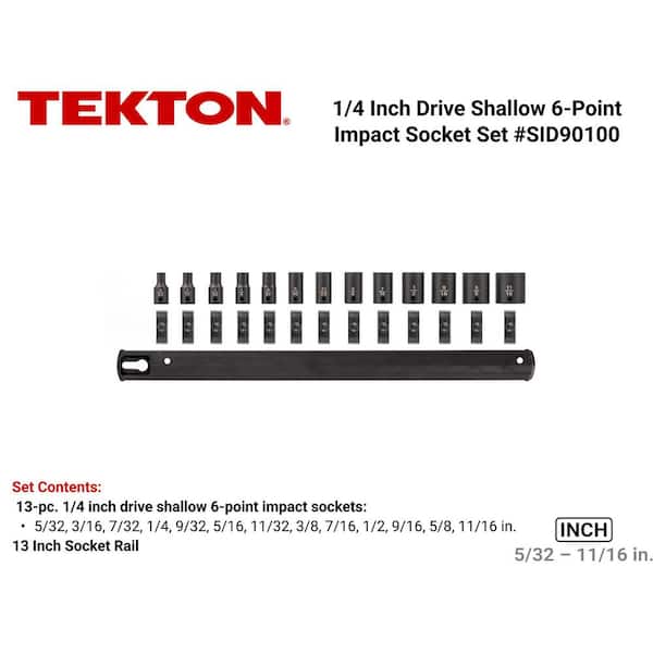 1/4 in. Drive 6-Point Impact Socket Set with Rail, 13-Piece (5/32-11/16 in.)