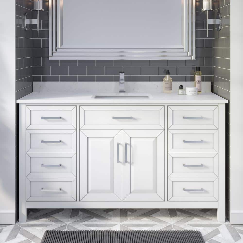 Terrence 60 in. W x 22 in. D Bath Vanity in White ENGRD Stone Vanity Top in