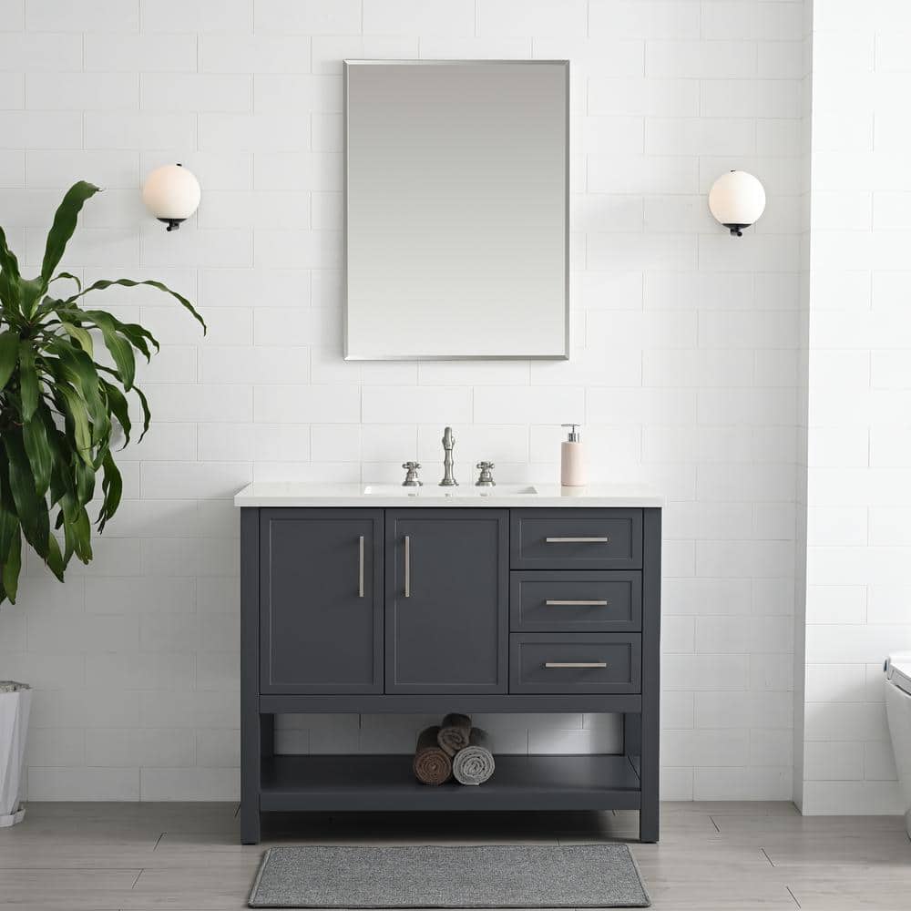 Arlo 42 in. W x 22 in. D x 34 in. H Bath Vanity in Dark Gray with Engineered Stone Top in Ariston White with White Sink price history on PriceWatchPro