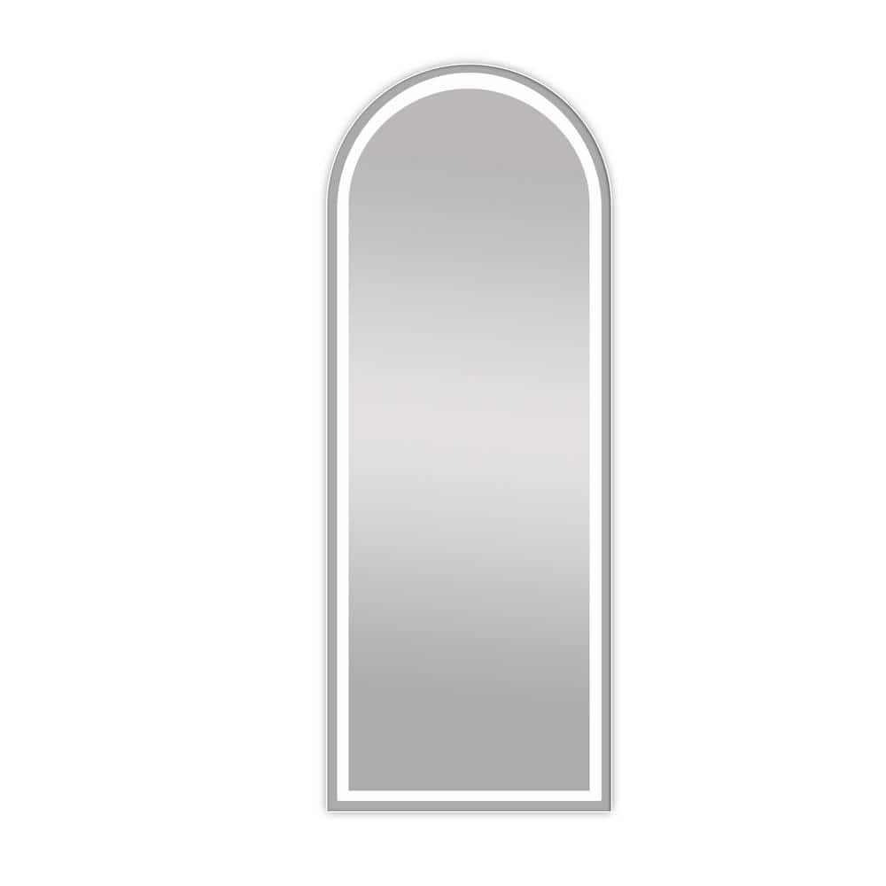 Black 16 in. W x 60 in. LED Modern Arched Floor Standing Mirror with 3-Colo
