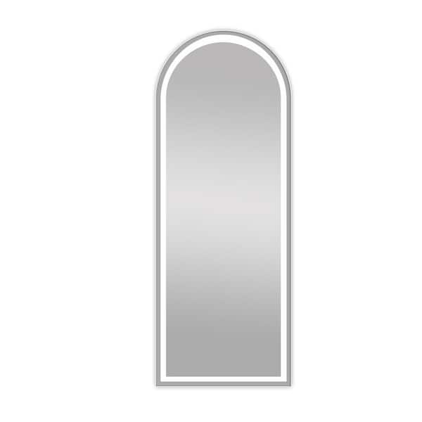 Unbranded Black 16 in. W x 60 in. LED Modern Arched Floor Standing Mirror with 3-Color Lighting