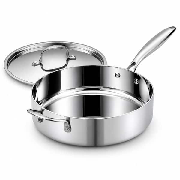 5.5 qt. 5-Ply Stainless Steel Deep Saute Pan with Lid, 12 in., Oven Safe to 600°F, All Stovetops, PFOA Free