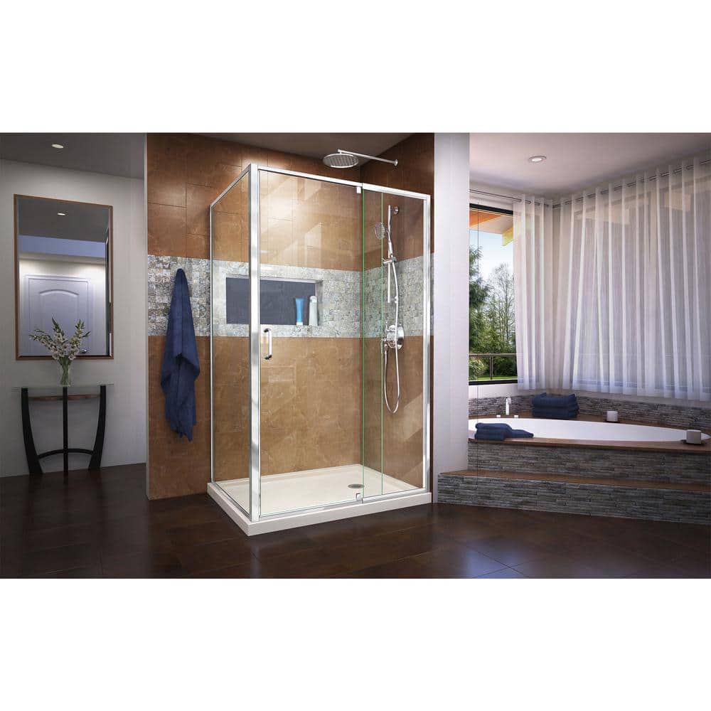 Flex 48" x 74.75" Chrome Semi-Frameless Pivot Shower Enclosure