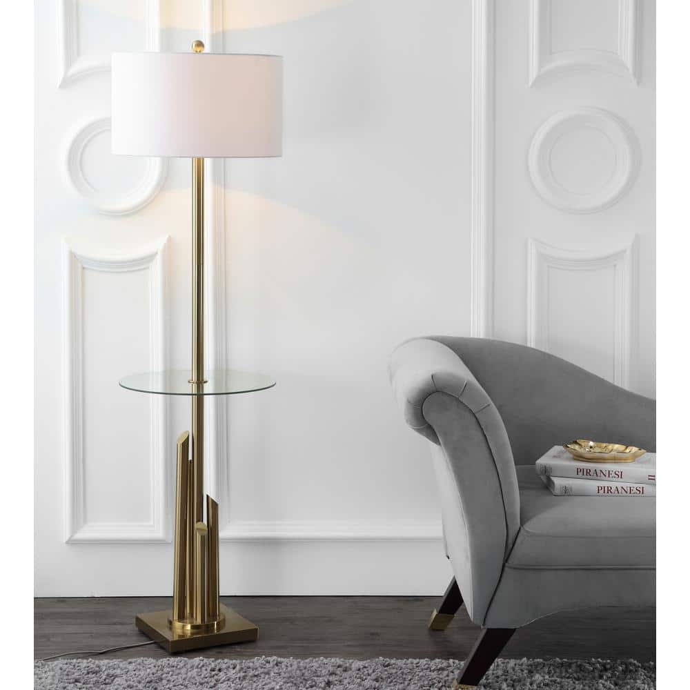 Ambrosio 61" Gold and White Floor Lamp with Glass Table